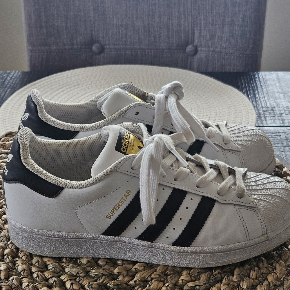 Adidas Superstar White and Black with Gold Accents